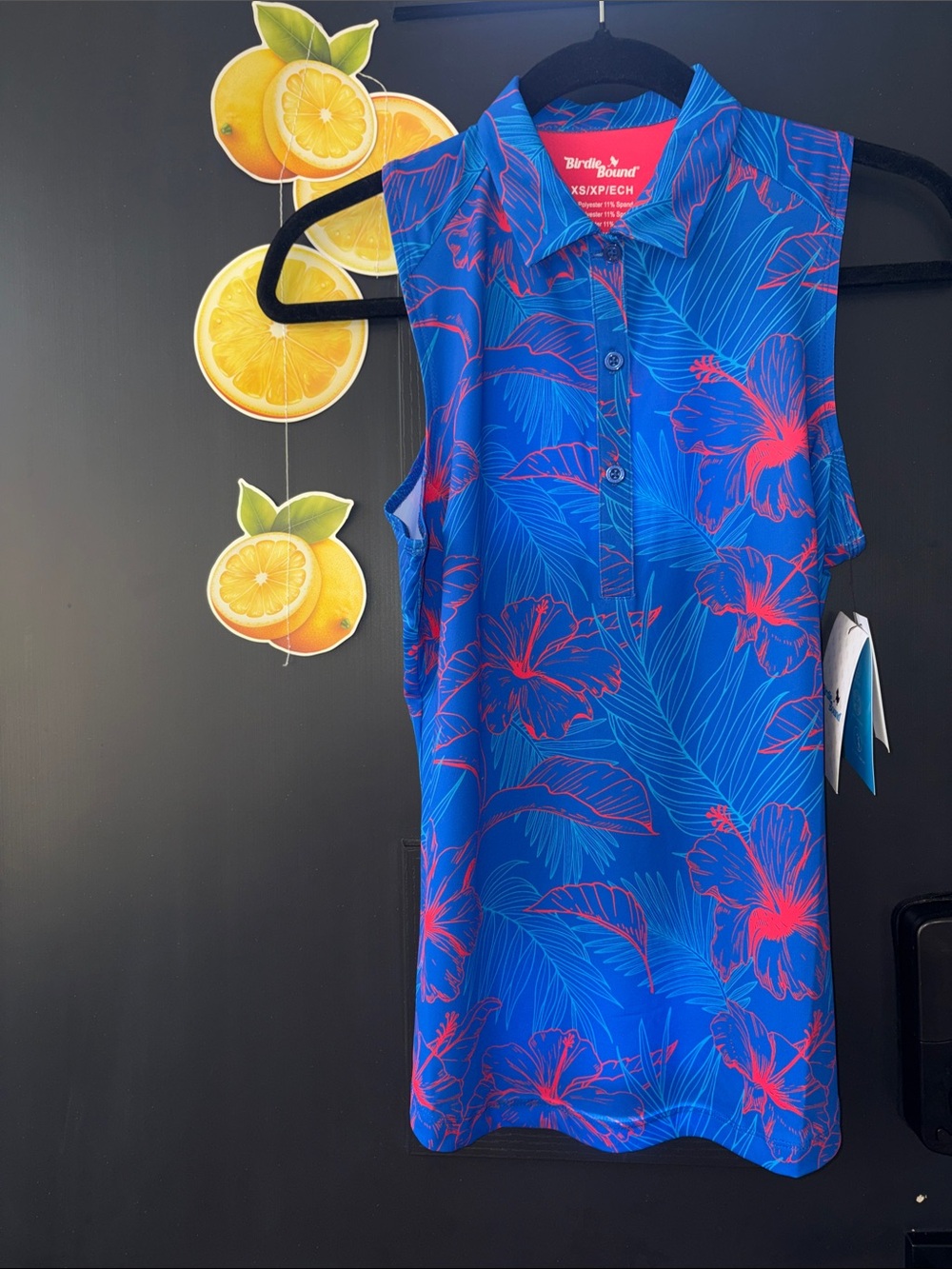 Birdie Bound Sleeveless Floral Polo Golf Shirt in Blue/Red NWT